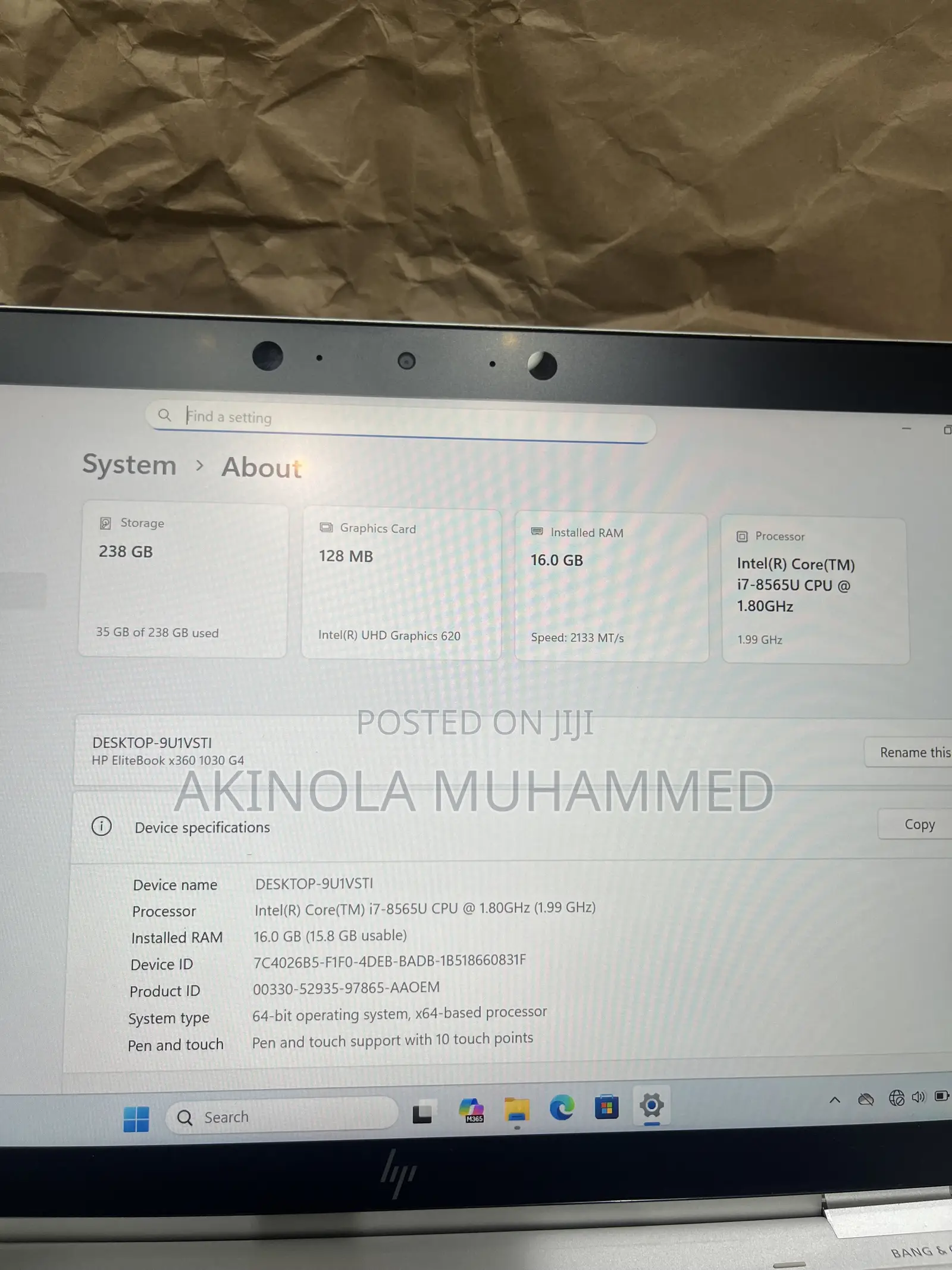 Laptop HP EliteBook x360 1030 G4 16GB Intel Core i7 SSD 256GB