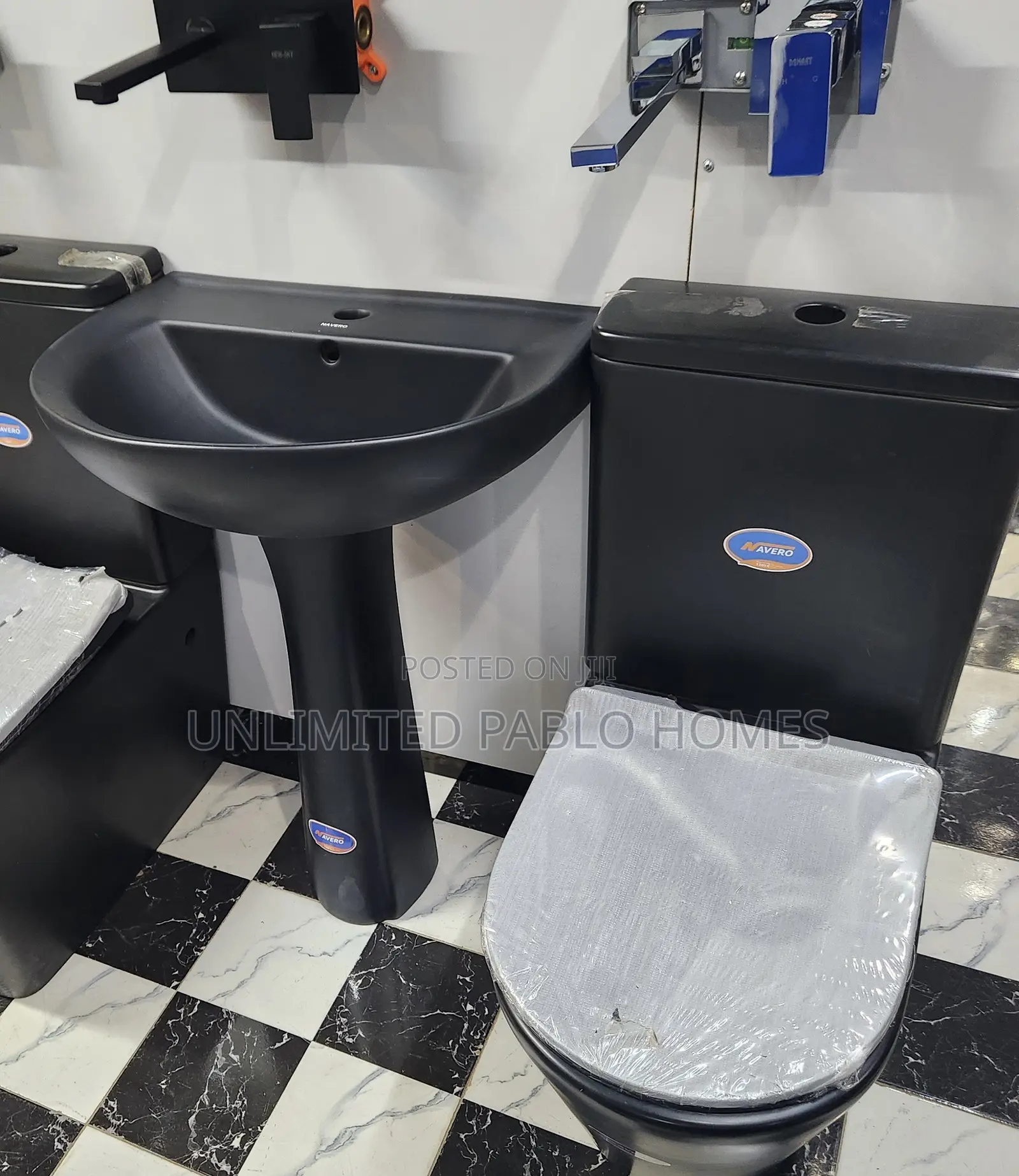 Executive Black W/C Toilet Wash Hand Basin Set