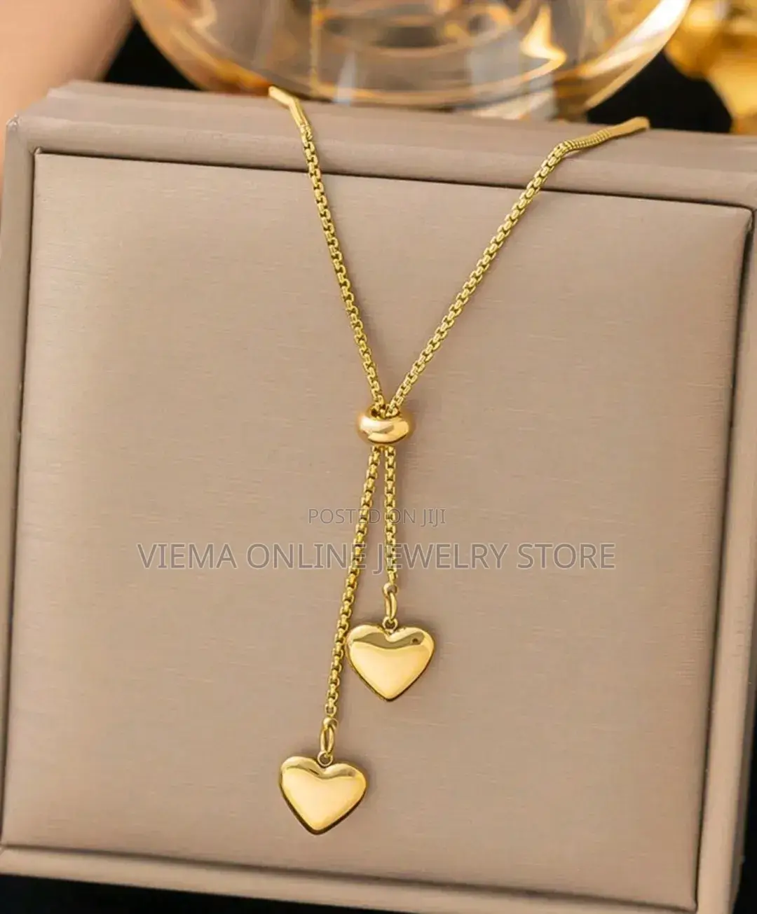 1pc Stainless Steel Heart Pendant Adjustable Pull Necklace