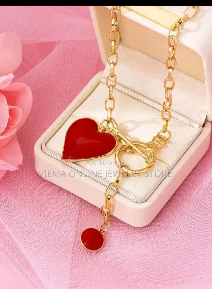1pc Fashionable 3D Alloy Enameled Drum-Shaped Red Heart Necklace