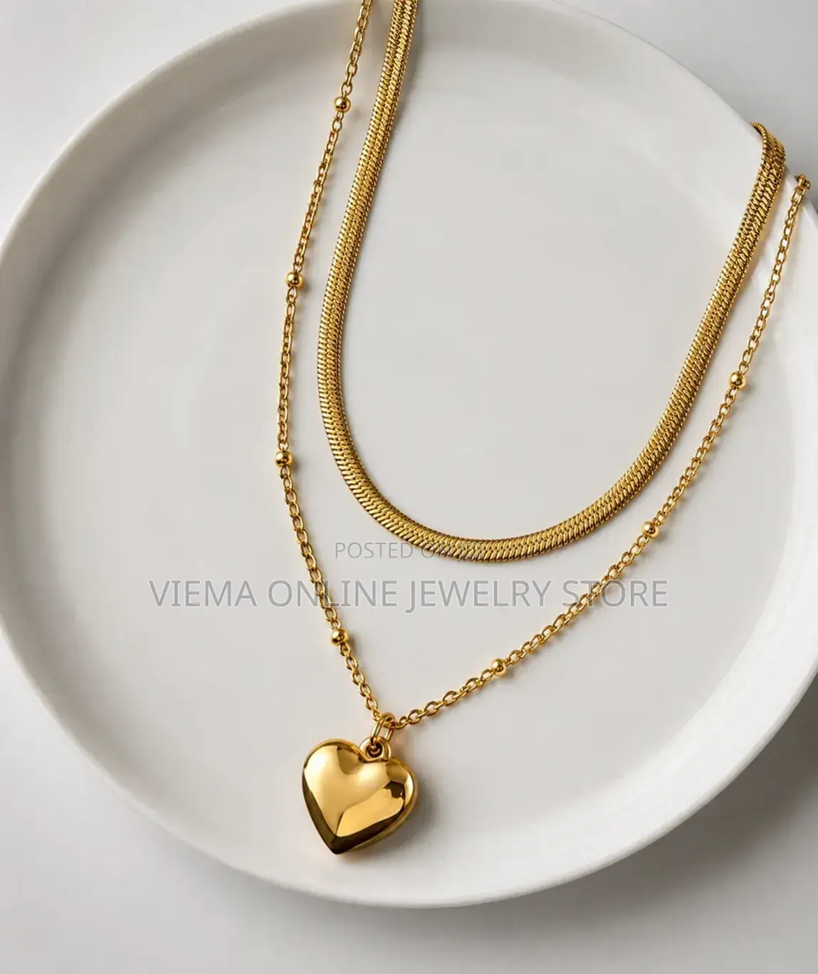 1pc Stainless Steel Versatile Double Layer Heart Pendant Necklace