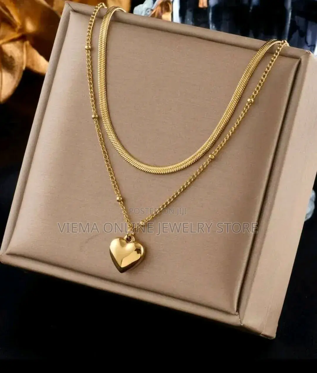 1pc Stainless Steel Versatile Double Layer Heart Pendant Necklace