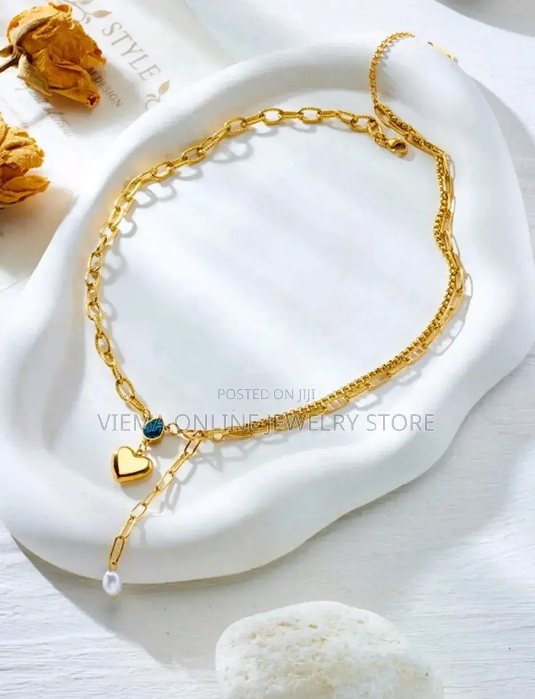 1pc High-End Pearl Heart Pendant Stainless Steel Necklace