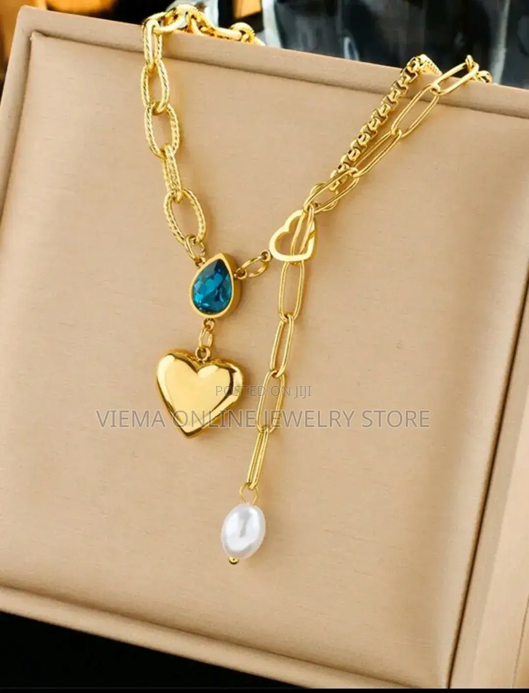 1pc High-End Pearl Heart Pendant Stainless Steel Necklace