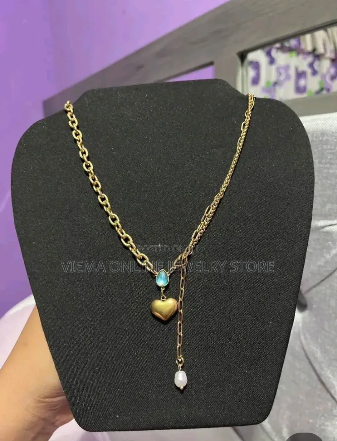 1pc High-End Pearl Heart Pendant Stainless Steel Necklace