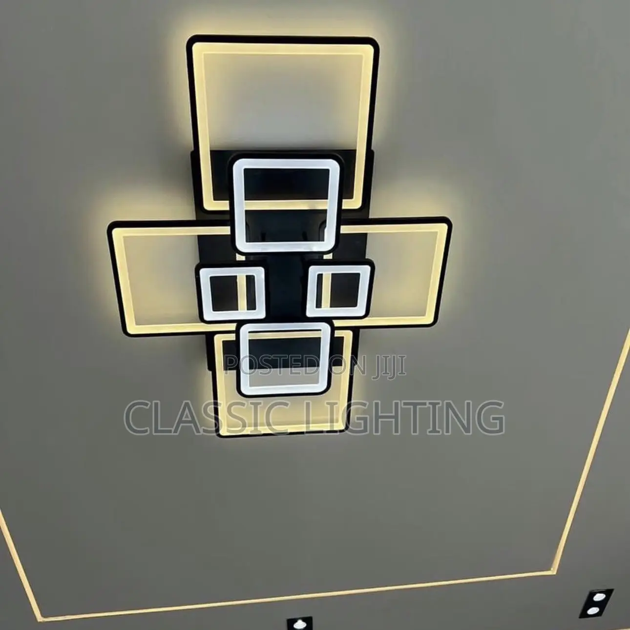Rectangular Grid LED Ceiling Lamp Black Modern Living Room Light