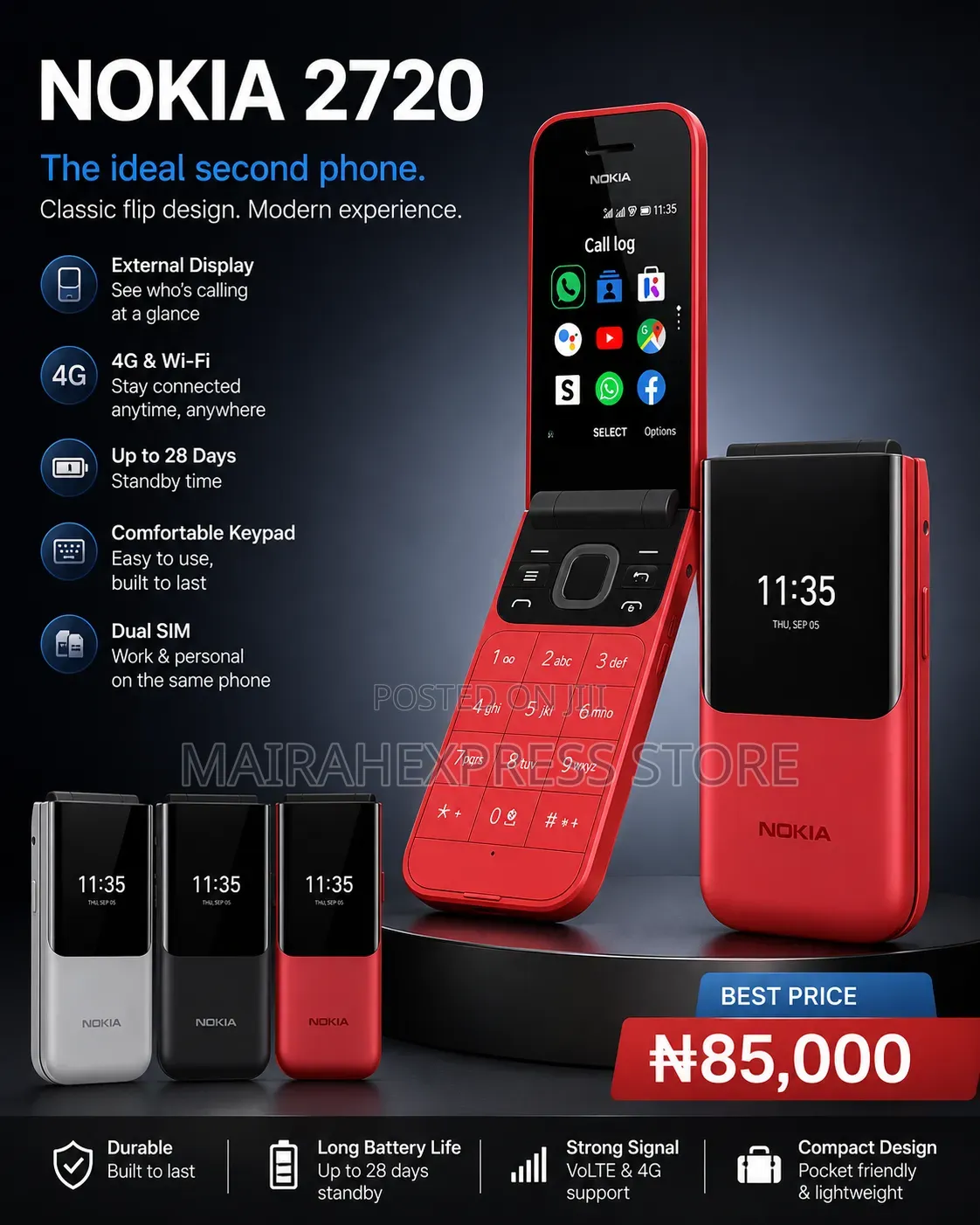 New Nokia 2720 Flip 512 GB Black