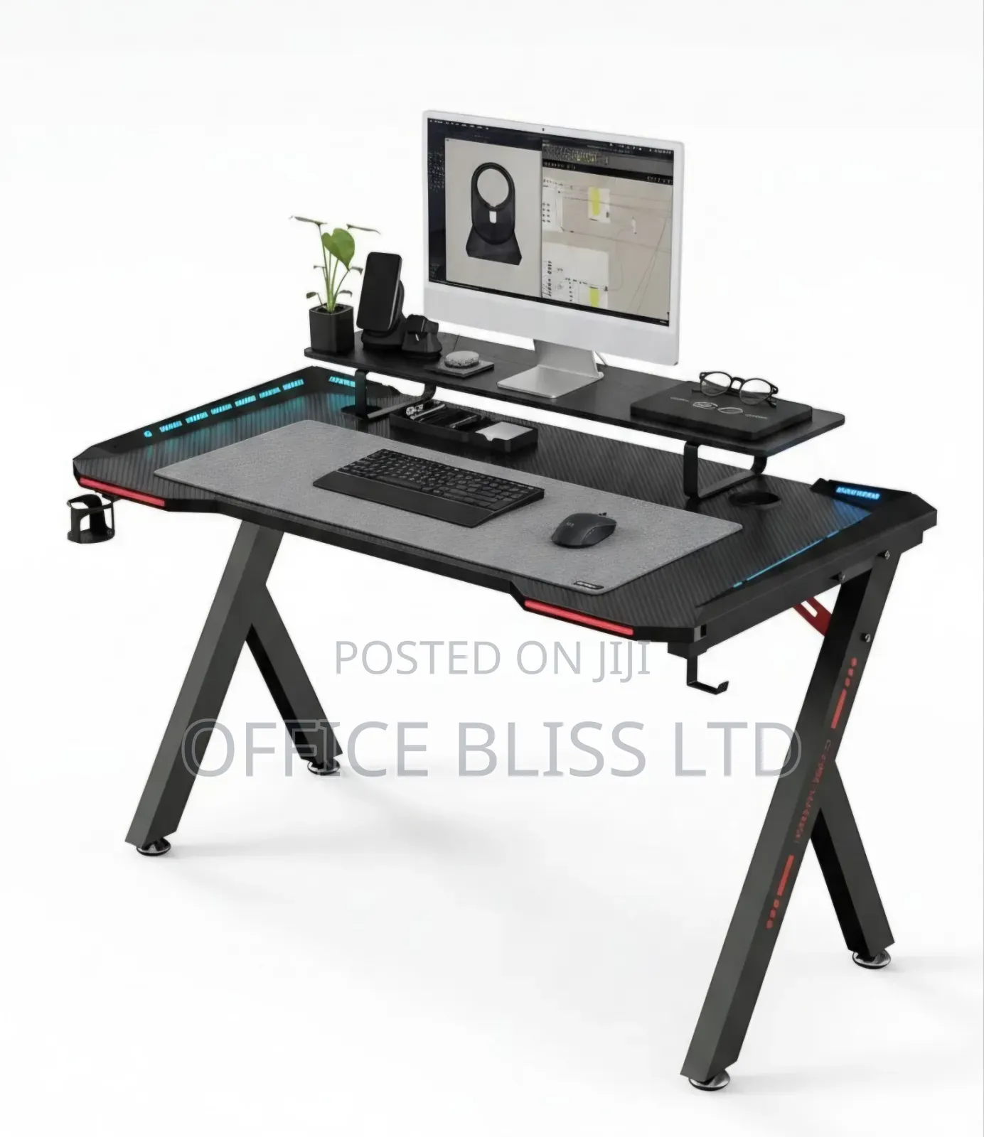 Gaming Desk With RGB Side Display + Monitor Riser and Anti Slip Mat