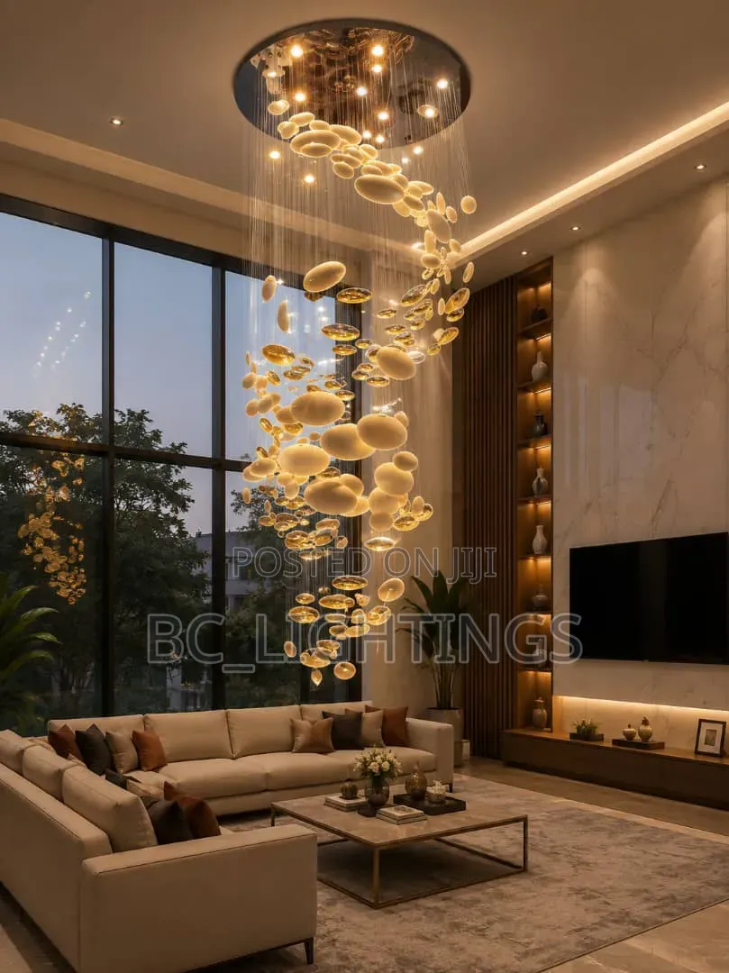 High Ceiling Glass Eggshell Chandelier, Hotel Lobby Villa Staircase