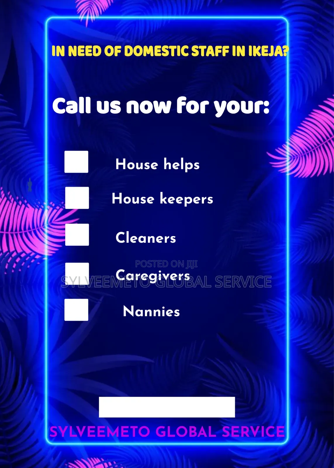 Call Us for Your Nanny Maid Caregiver Housekeeper