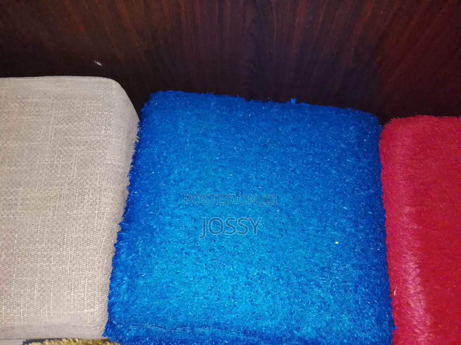 Set of Colourful Upholstered Stools / Poufs