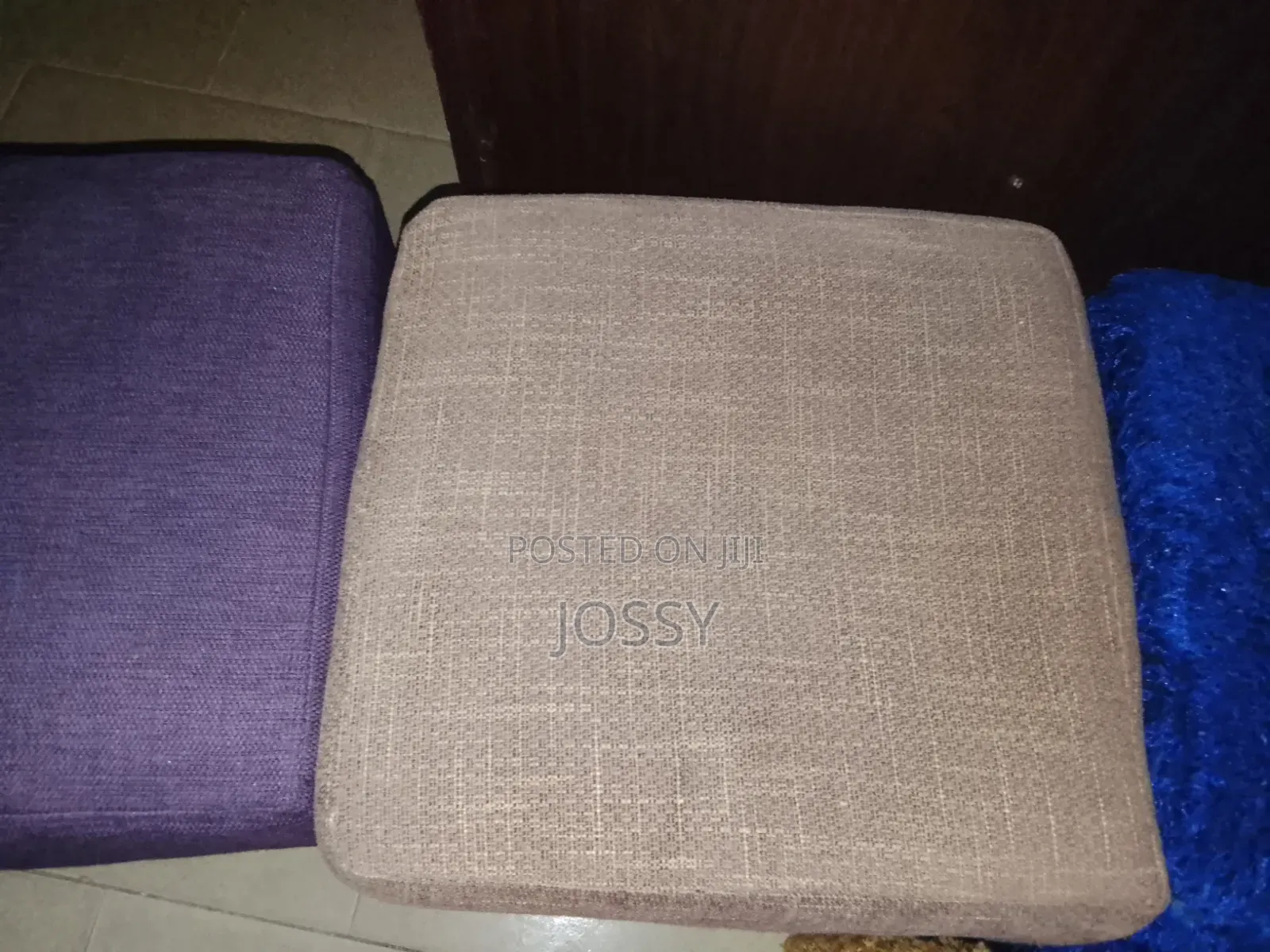 Set of Colourful Upholstered Stools / Poufs