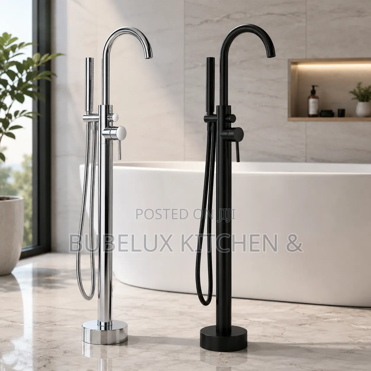 Luxury Freestanding Bathtub Mixer Tap – Black/Chrome
