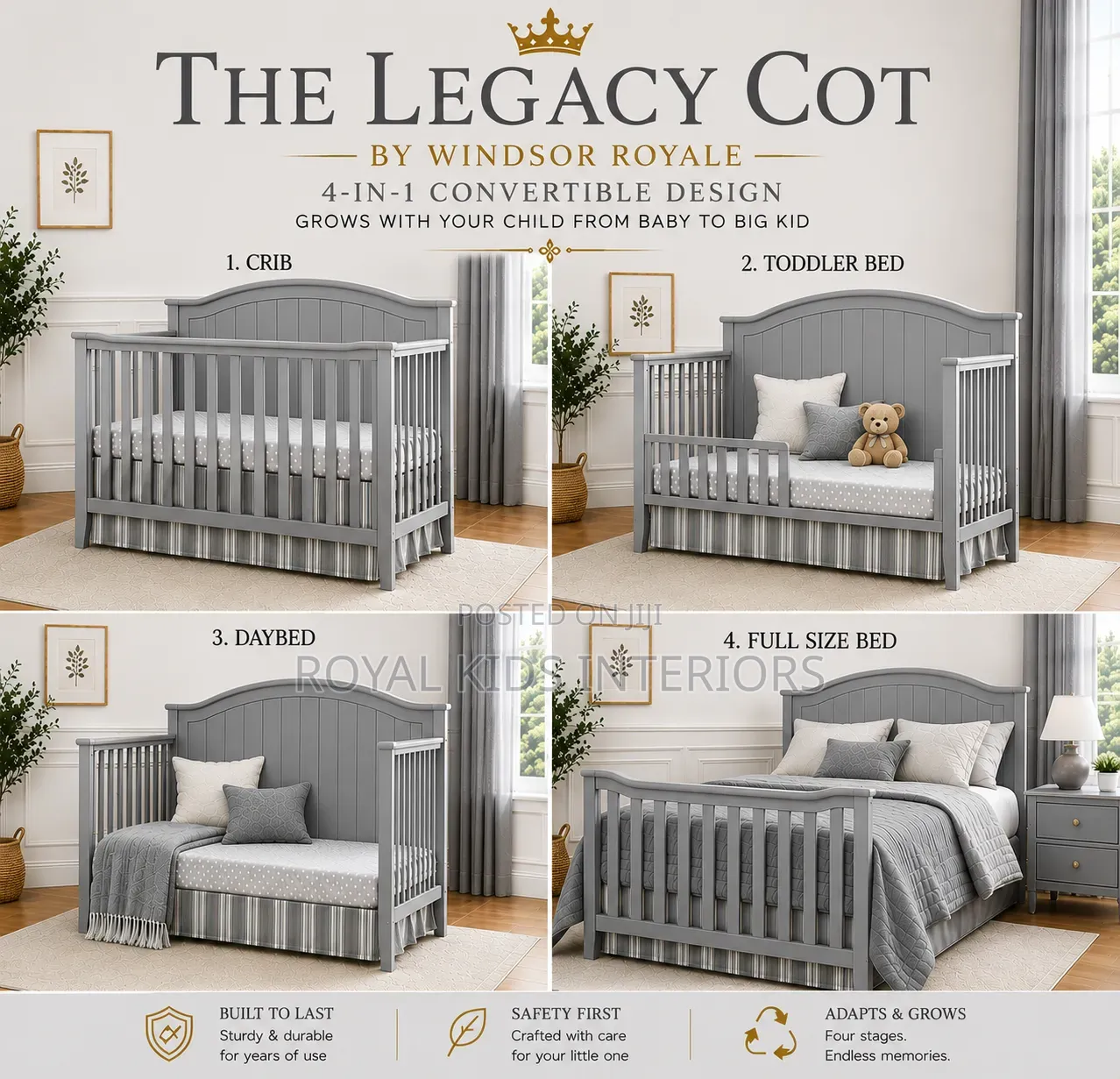 Luxury 4-in-1 Convertible Baby Cot | the Legacy Cot | Windsor Royale