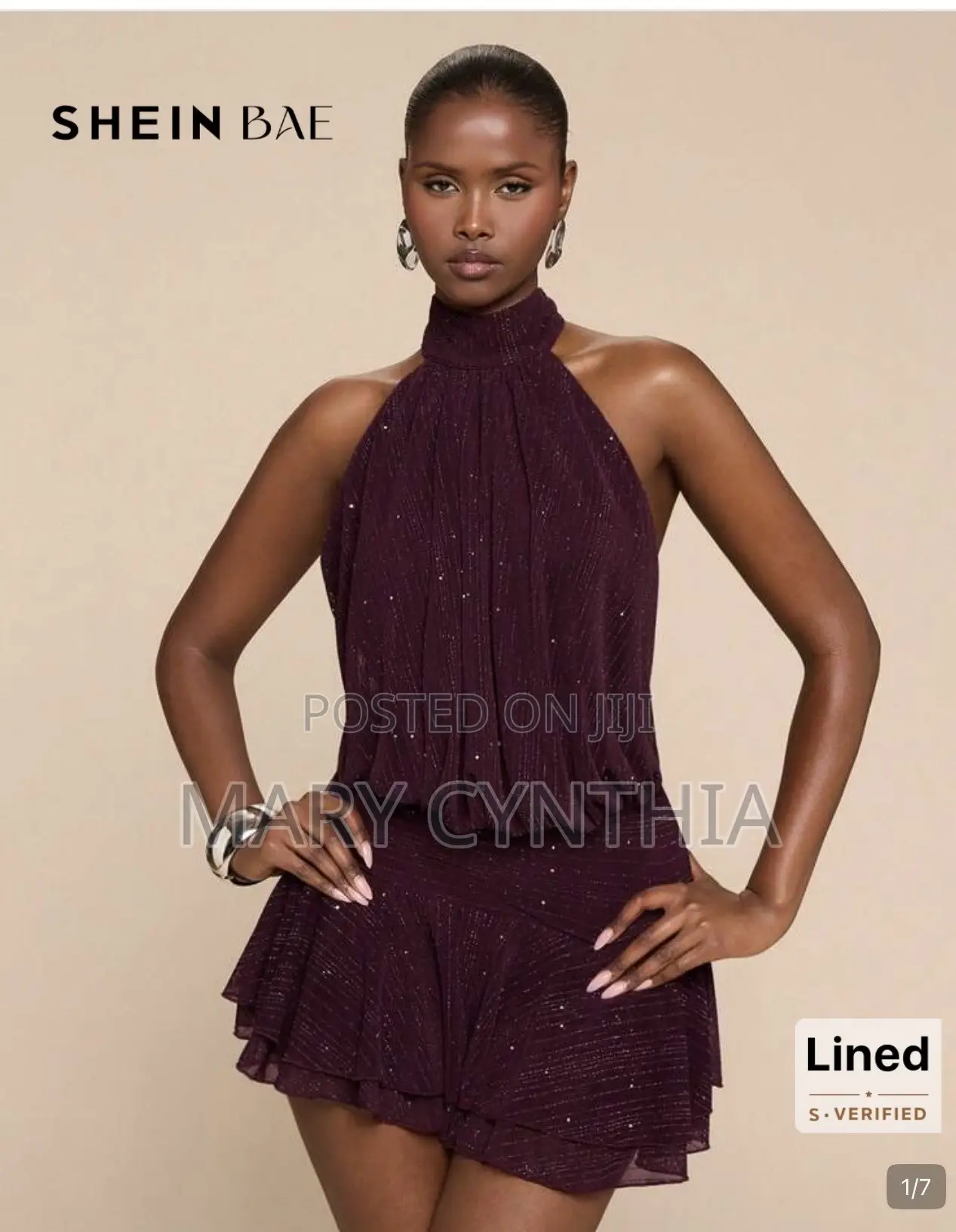 Wine Halter Neck Backless Dress