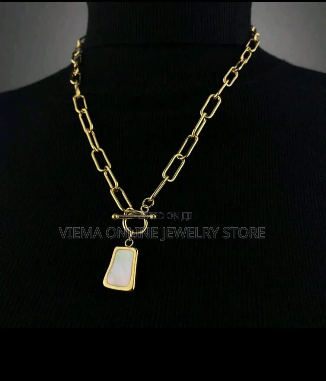 1pc Gold Tone Vintage White Bead Chain Stainless Steel Necklace