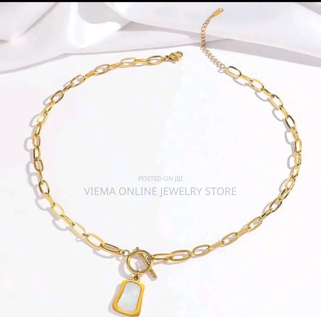 1pc Gold Tone Vintage White Bead Chain Stainless Steel Necklace