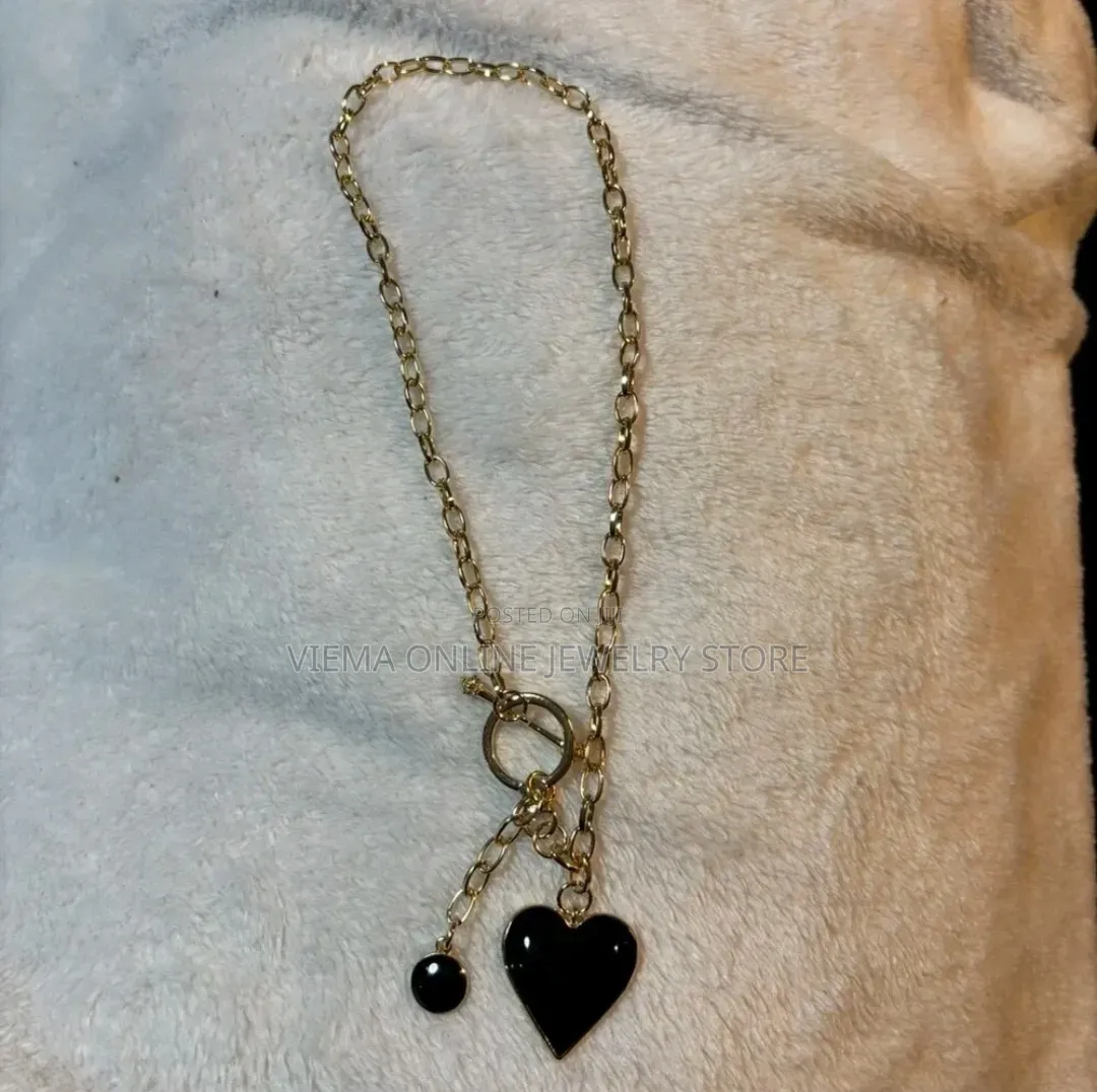 1pc Fashionable 3D Alloy Red Heart Gold Water Drop Pendant Necklace