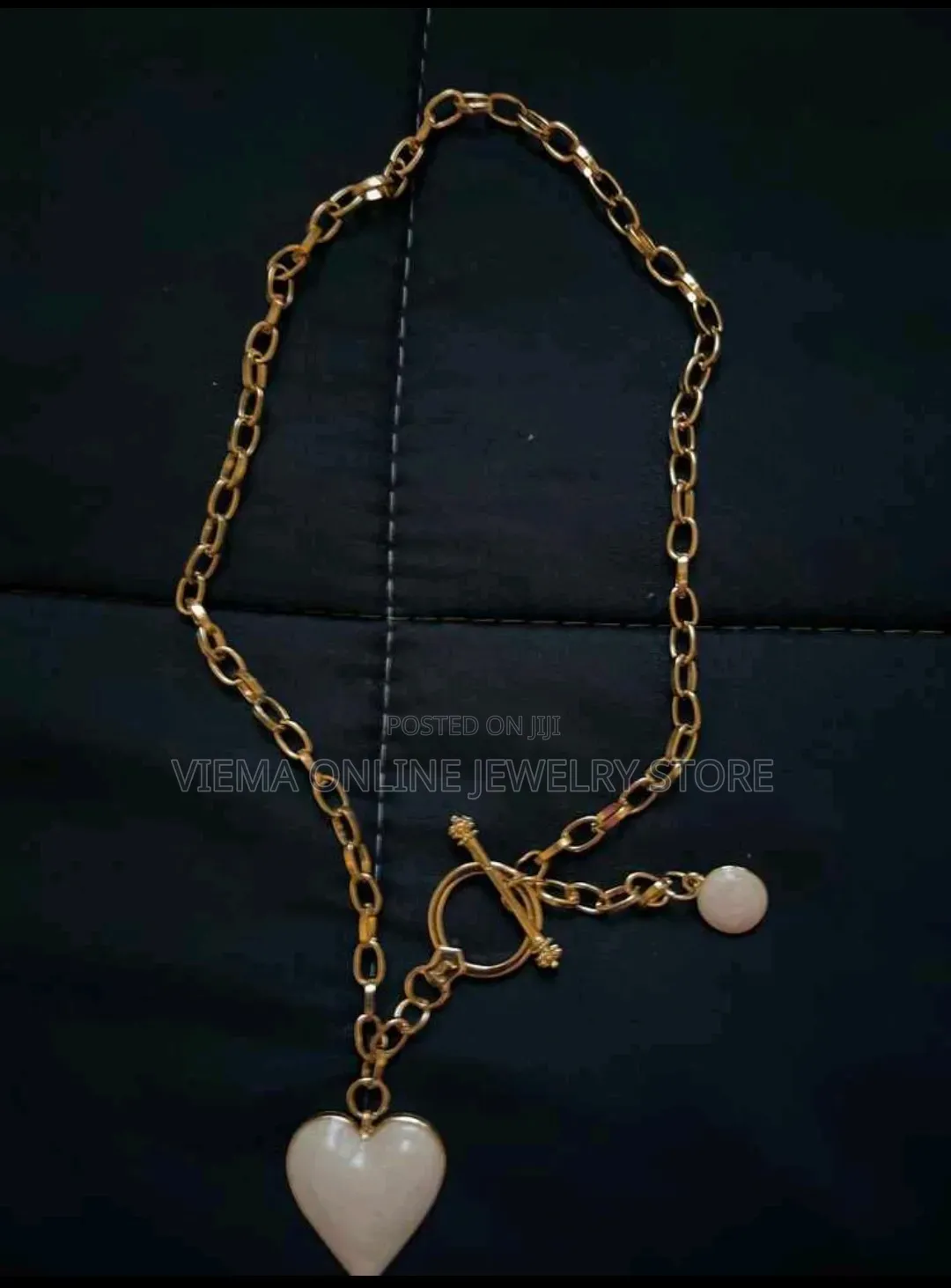 1pc Fashionable 3D Alloy Red Heart Gold Water Drop Pendant Necklace