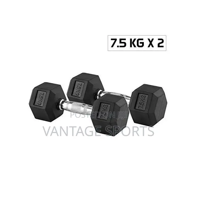 7.5kg Hex Dumbbells Set (2pcs) – Rubber Coated Iron Weight Dumbbells