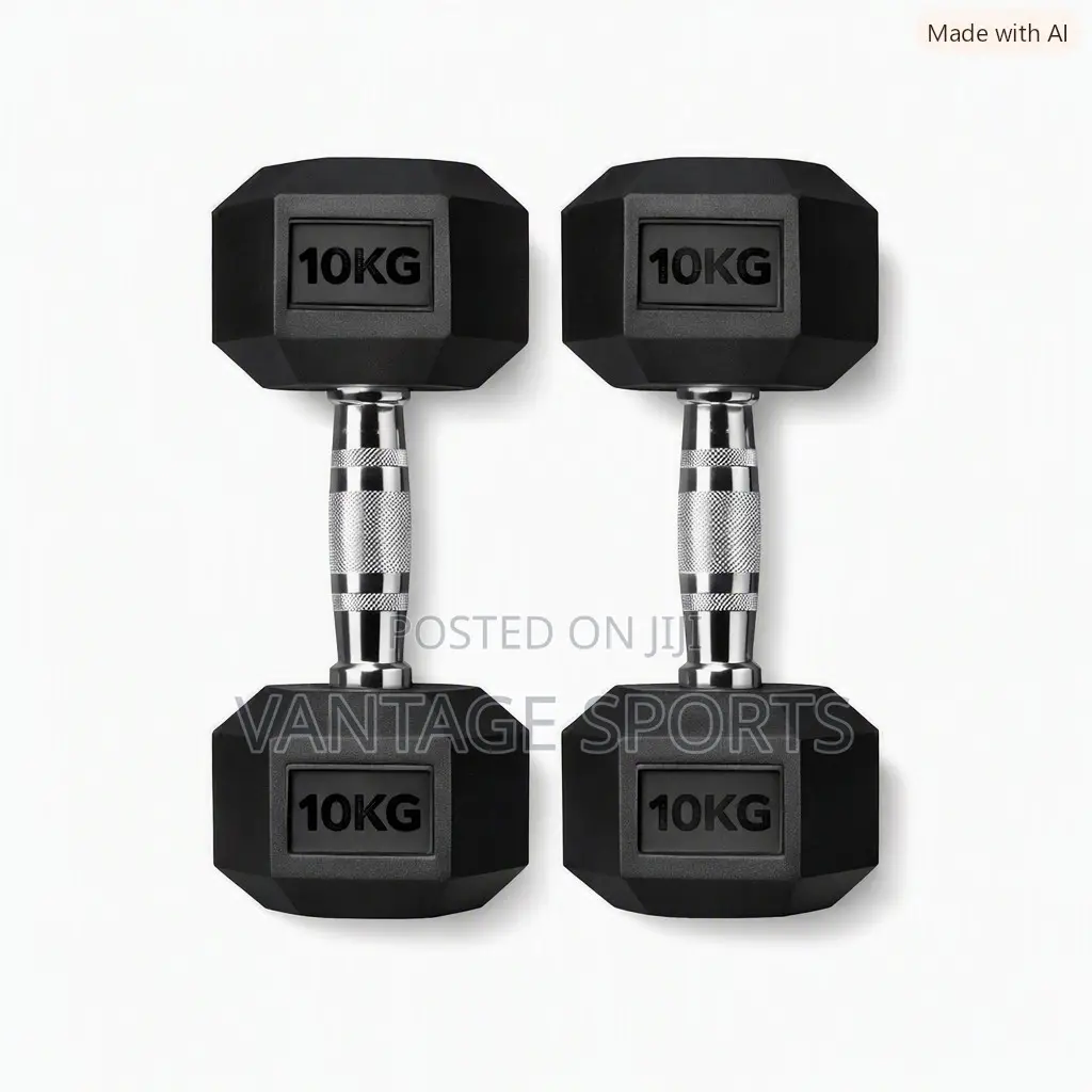 10KG Hexagon Rubber Coated Pure Iron Fixed Weight Dumbbell – Pair