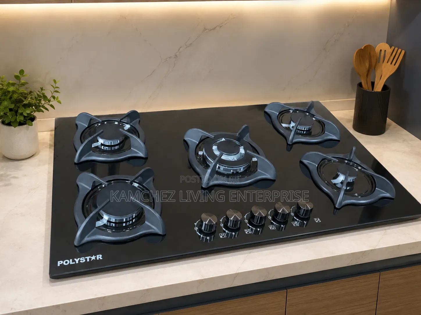 POLYSTAR 5-Burner Tempered Glass Gas Cooker