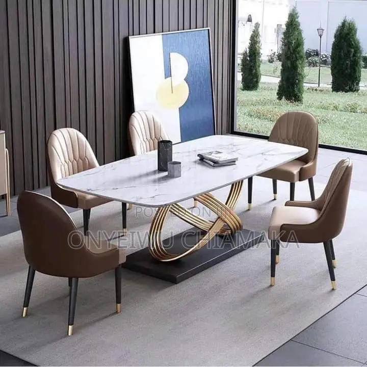 Modern Marble-Look Center Table 6 Seaters