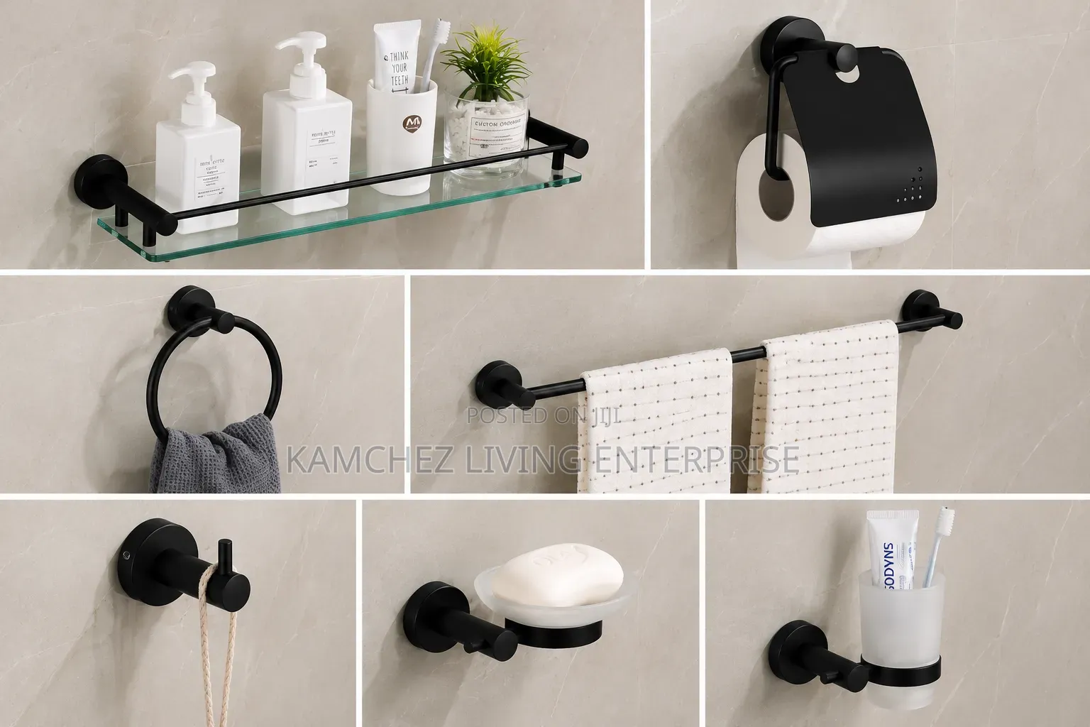 Black 7-Piece Luxury Bathroom Accessories Set