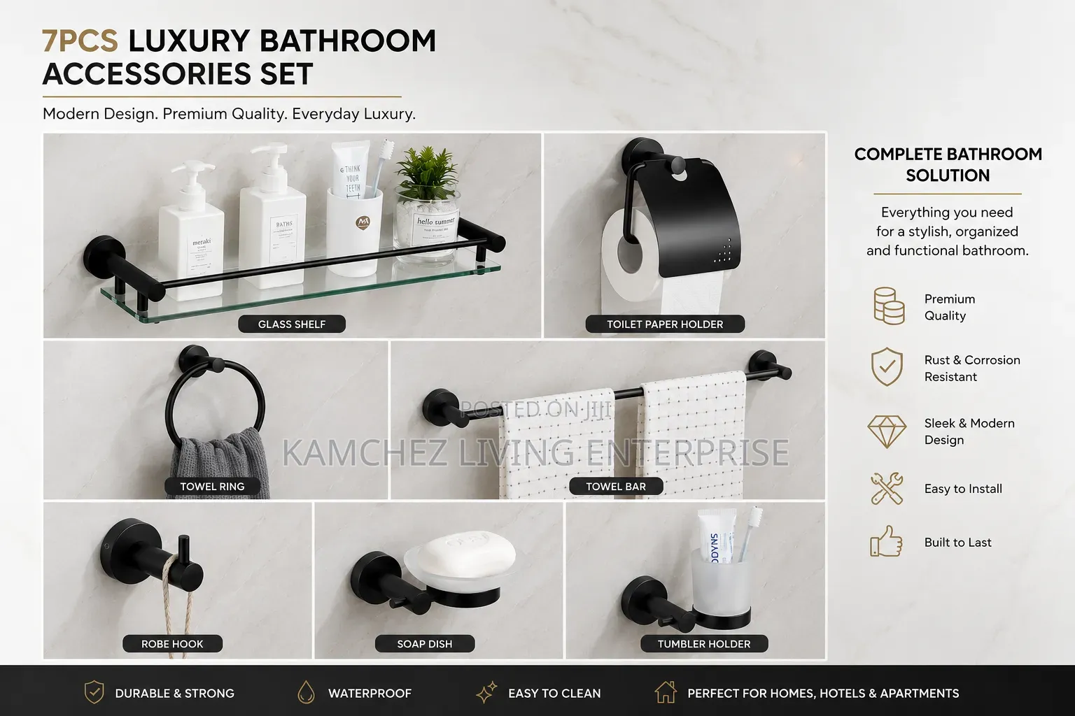 Black 7-Piece Luxury Bathroom Accessories Set