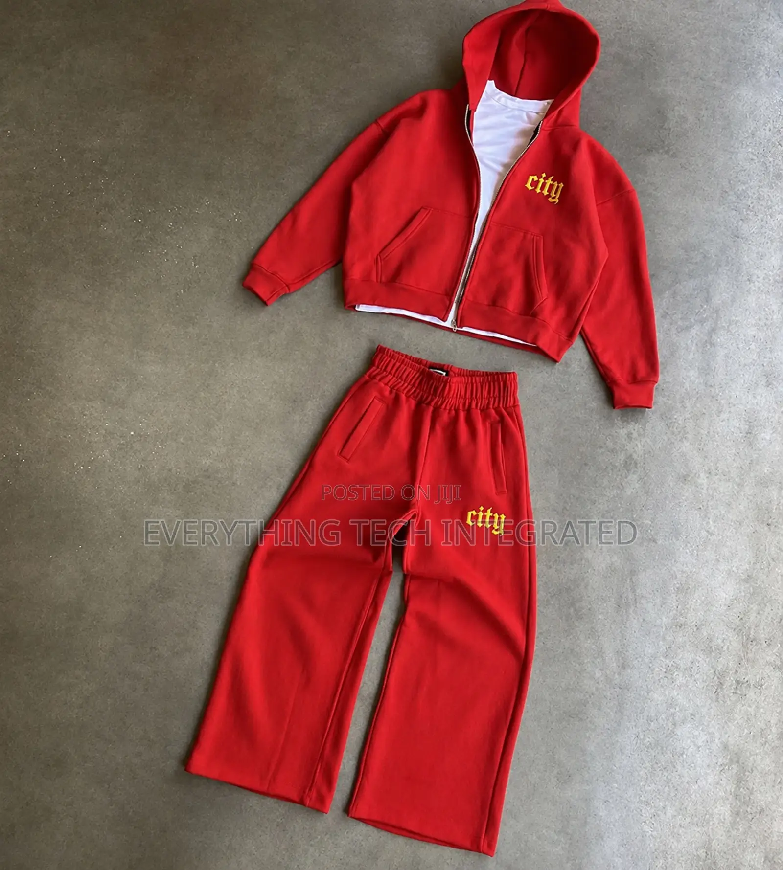 City Embroidered Zipper Hoodie With Joggers Pant