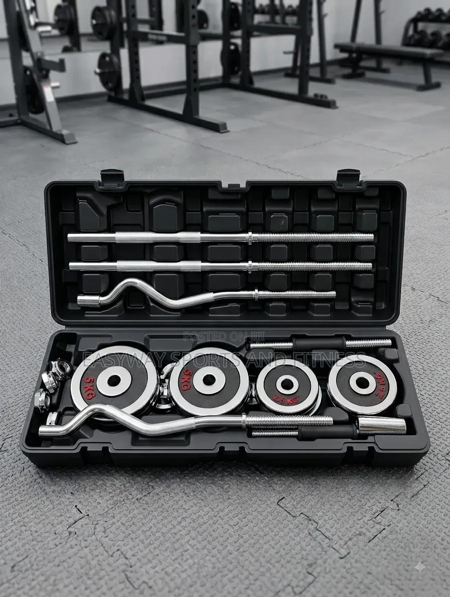 55kg Adjustable Dumbbell With Barbell Set With Free Gym Gloves