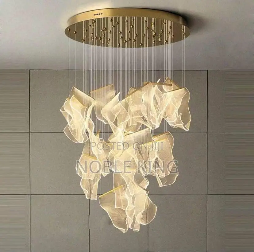 LED Art Paper Iron Acryl Desinger Hanging Lamps Gold Chandelier Light