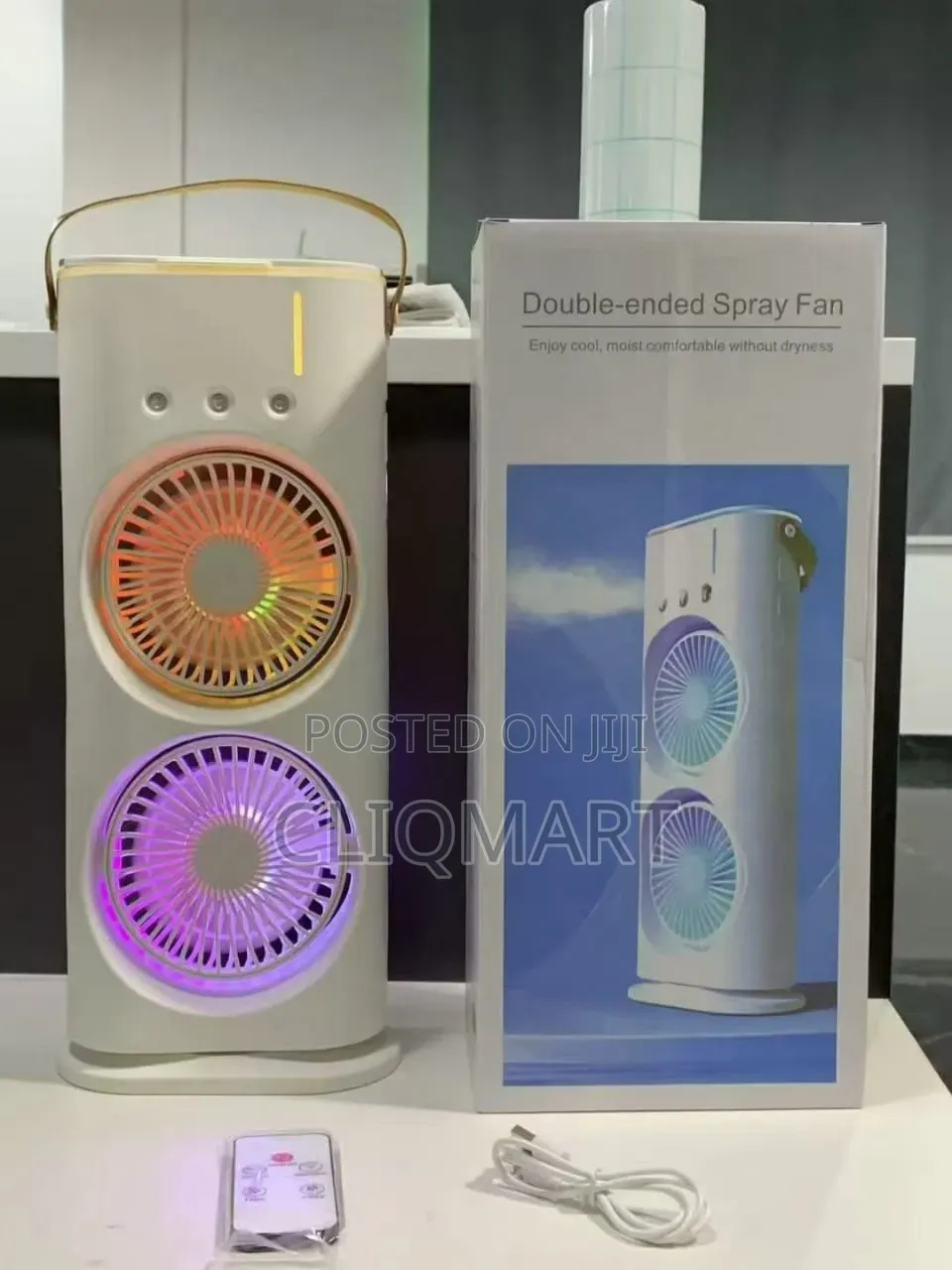 Double Spray Mist Fan Portable – USB Air Cooler Fan With LED Remote