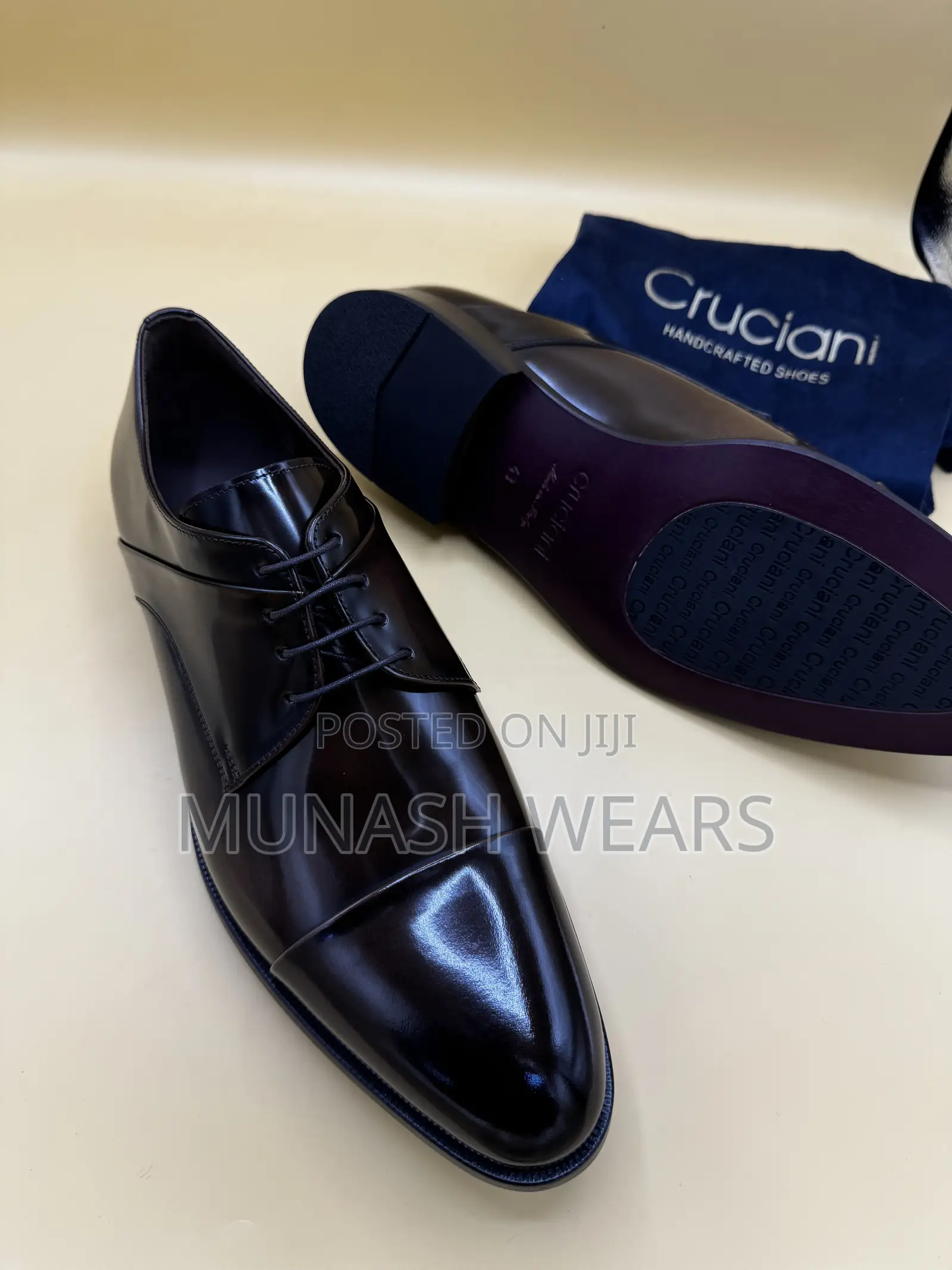 Original Italian Leather Cruciani Lace Up Shoe Available in Black And