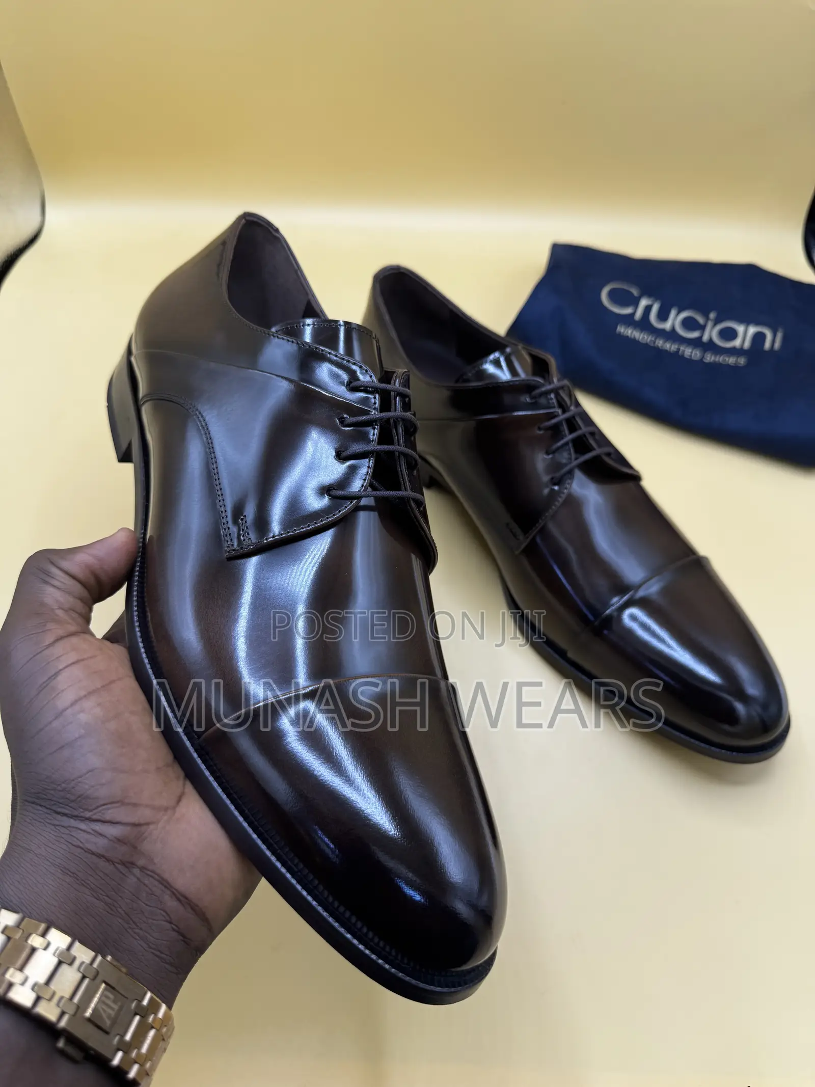 Original Italian Leather Cruciani Lace Up Shoe Available in Black And