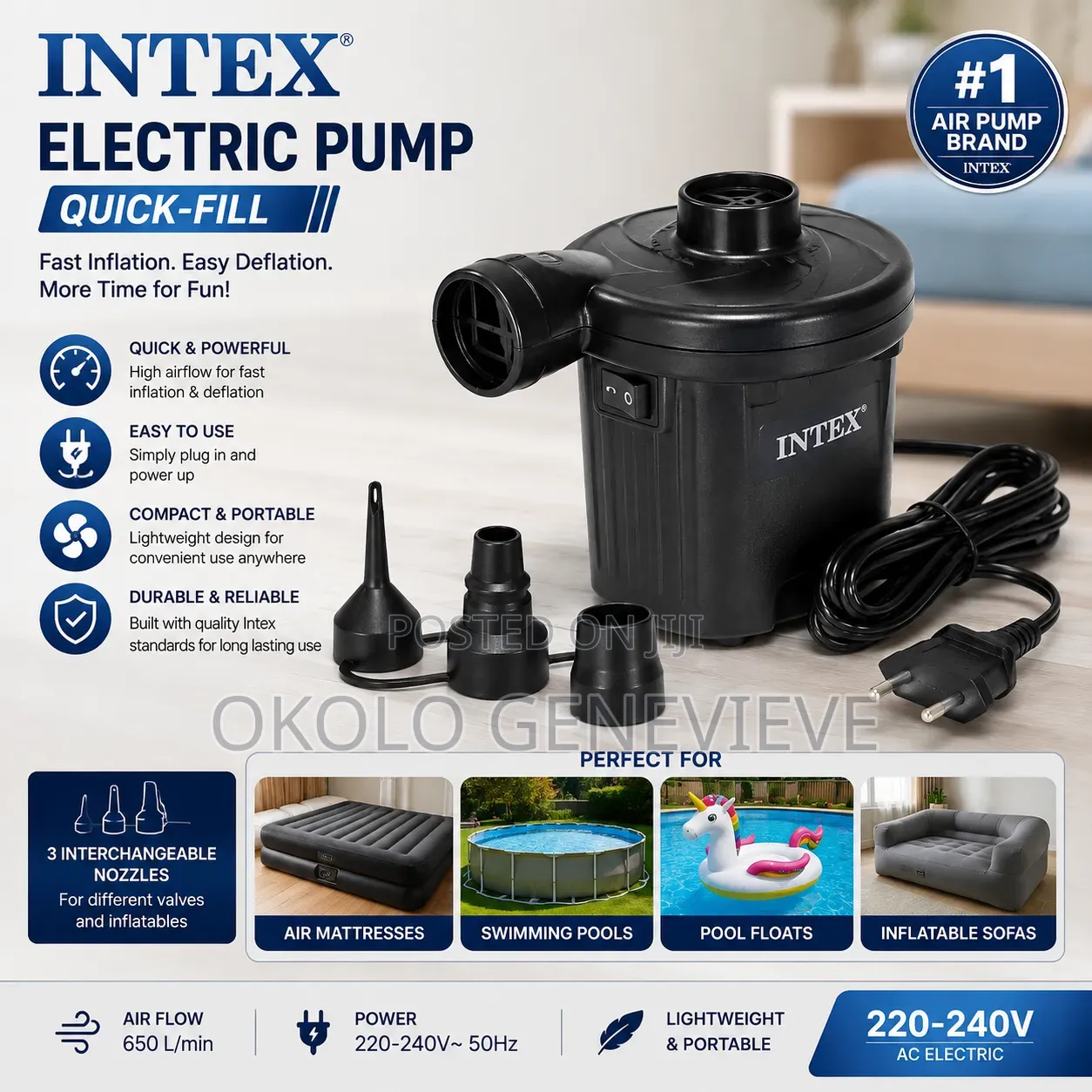 Kingsize Airbed With Electric Pump 6 X 6 10"height Quick Inflating