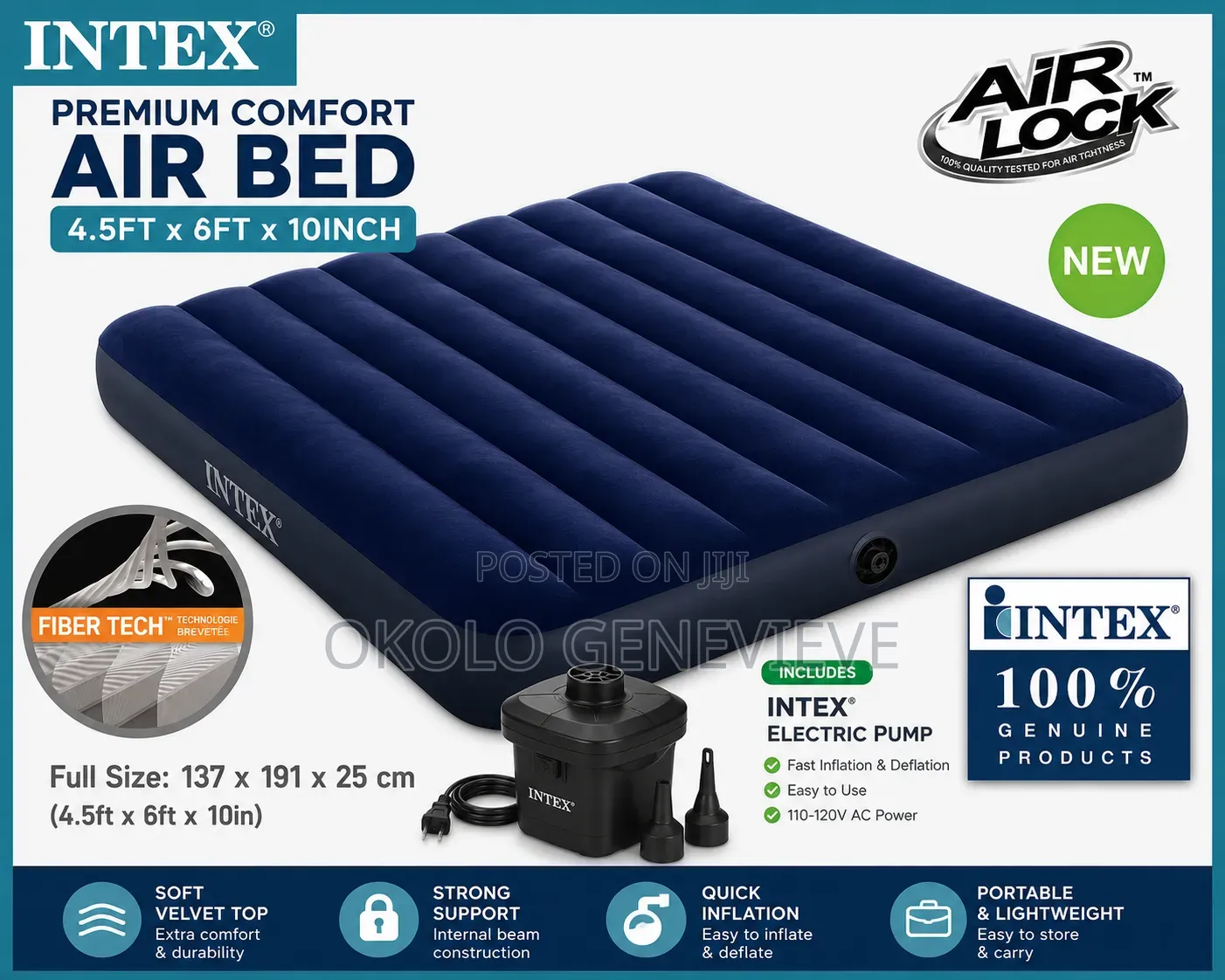 Standard Airbed With Electric Pump 4ft by 6ft 10" Height for Fast Pump