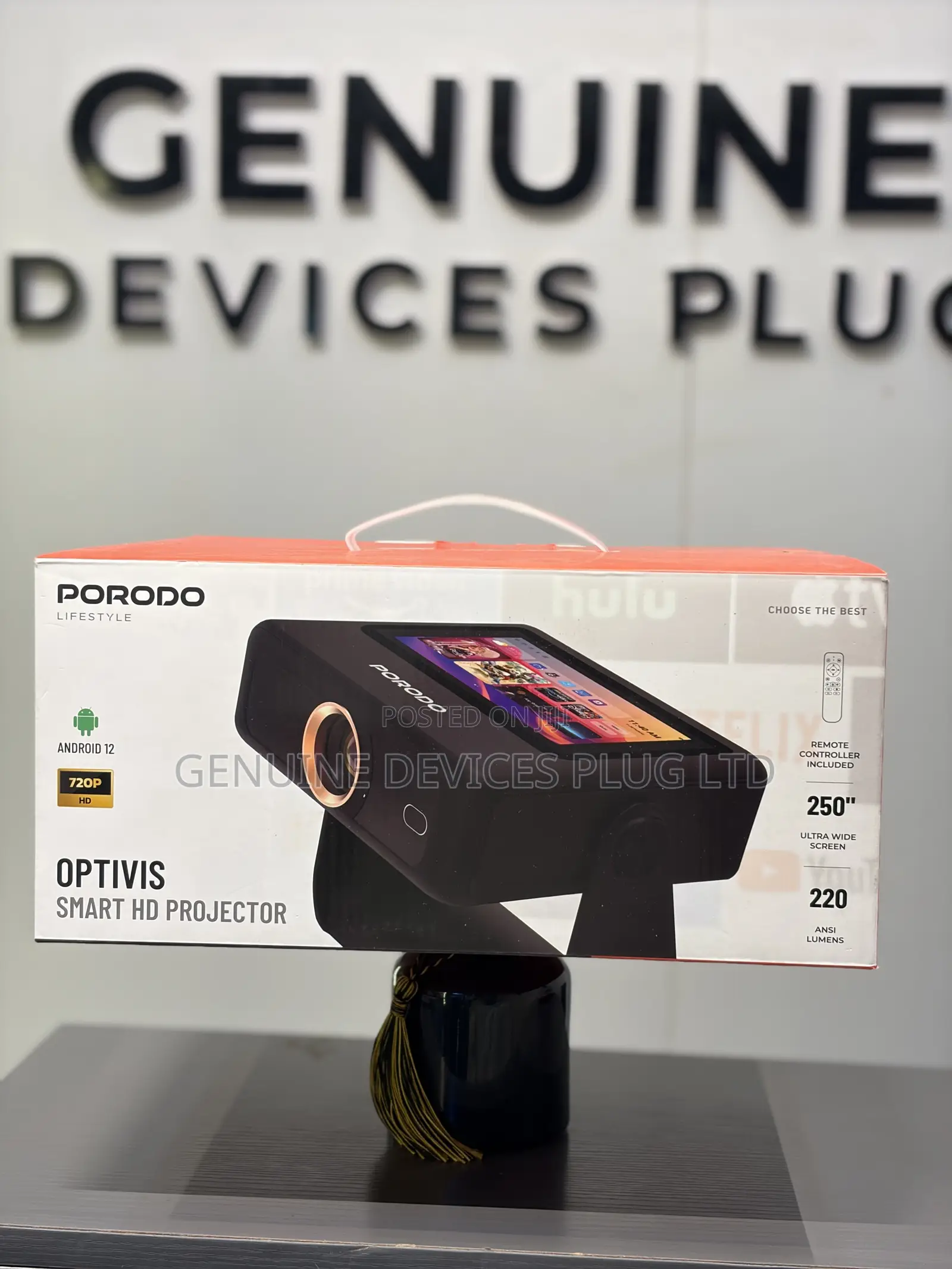 Porodo Smart HD Projector 250" With WiFi and Bluetooth, Smart Tablet