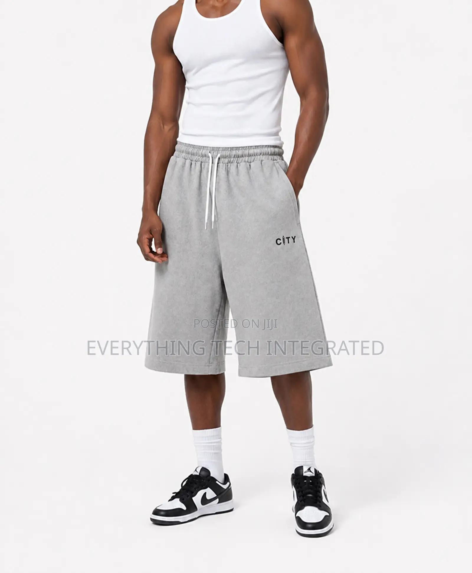 Loose Heather Black/Grey Drawstring Sweat Shorts