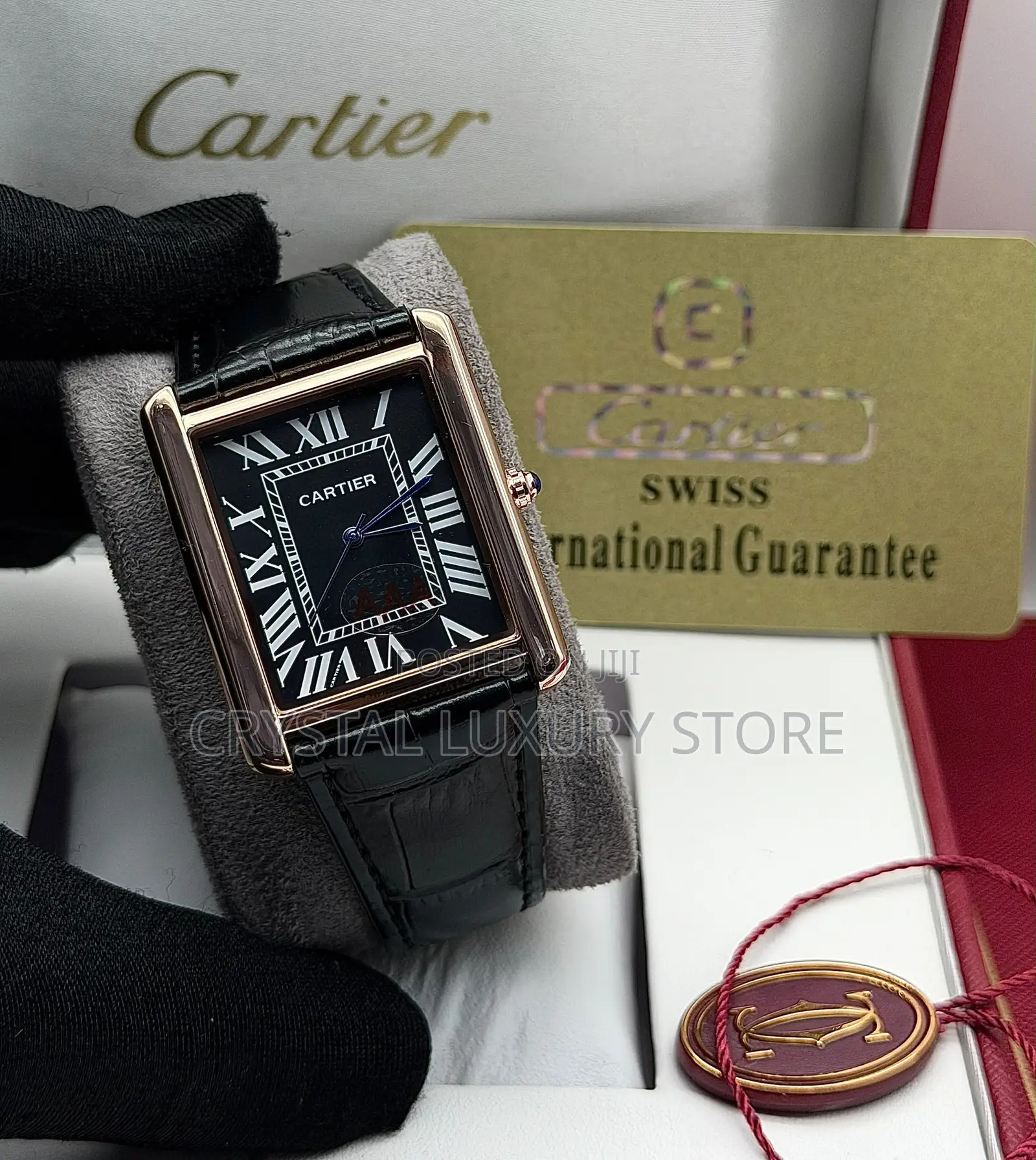 Semi Quality Men Genuine Leather Cartier Wristwatch