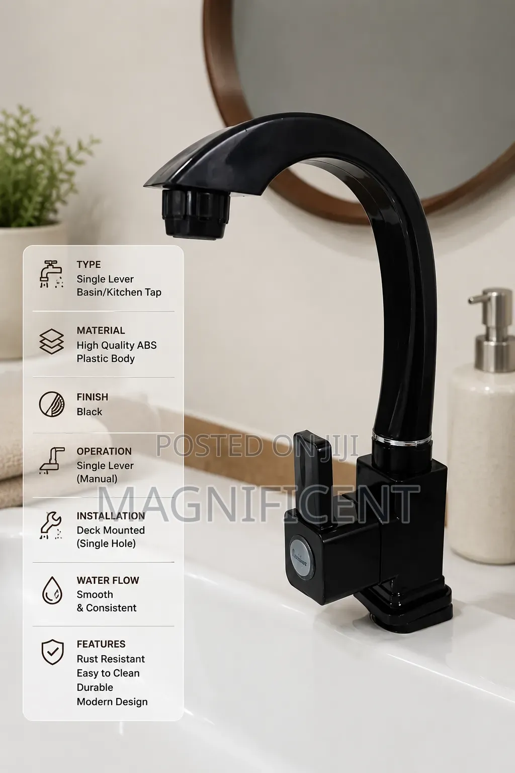 Single-Handle Kitchen Sink Faucet Tap With a High-Arc Gooseneck Spout