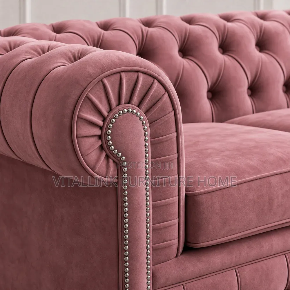 Luxury Dusty Pink Velvet Chesterfield Sofa With Silver Studs