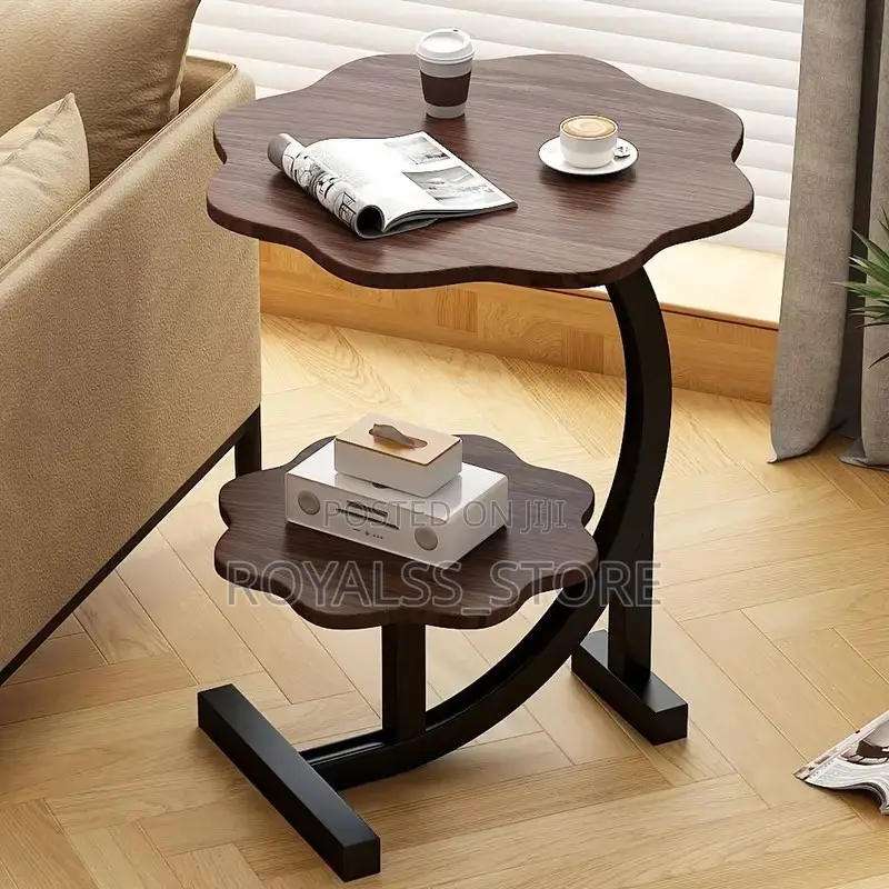 Two-Tier, Flower-Shaped Wooden Side Table Coffee Table