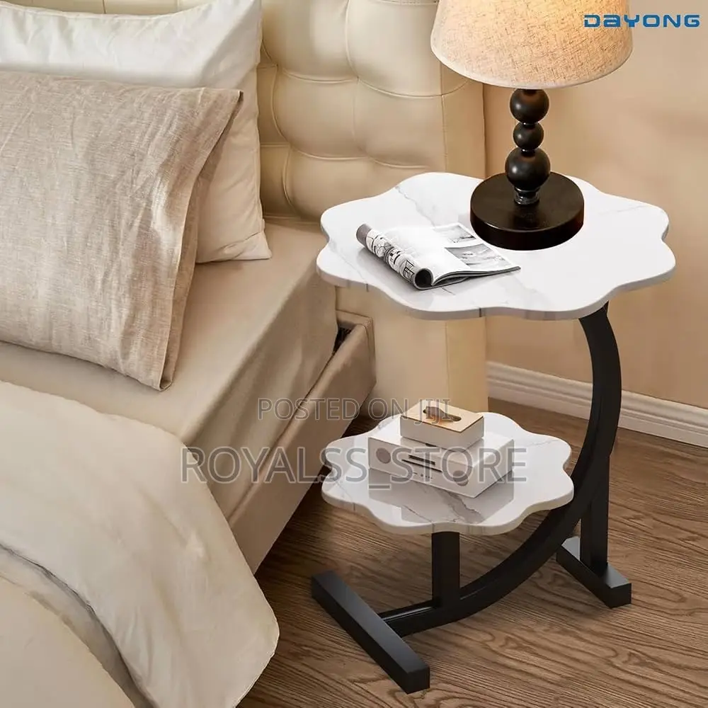 Two-Tier, Flower-Shaped Wooden Side Table Coffee Table