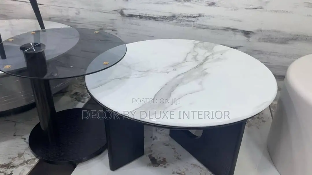 Italian Minimalist Marble Coffee Table With Glass Side Stool