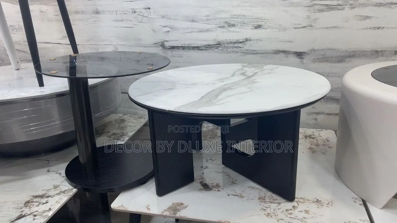 Italian Minimalist Marble Coffee Table With Glass Side Stool