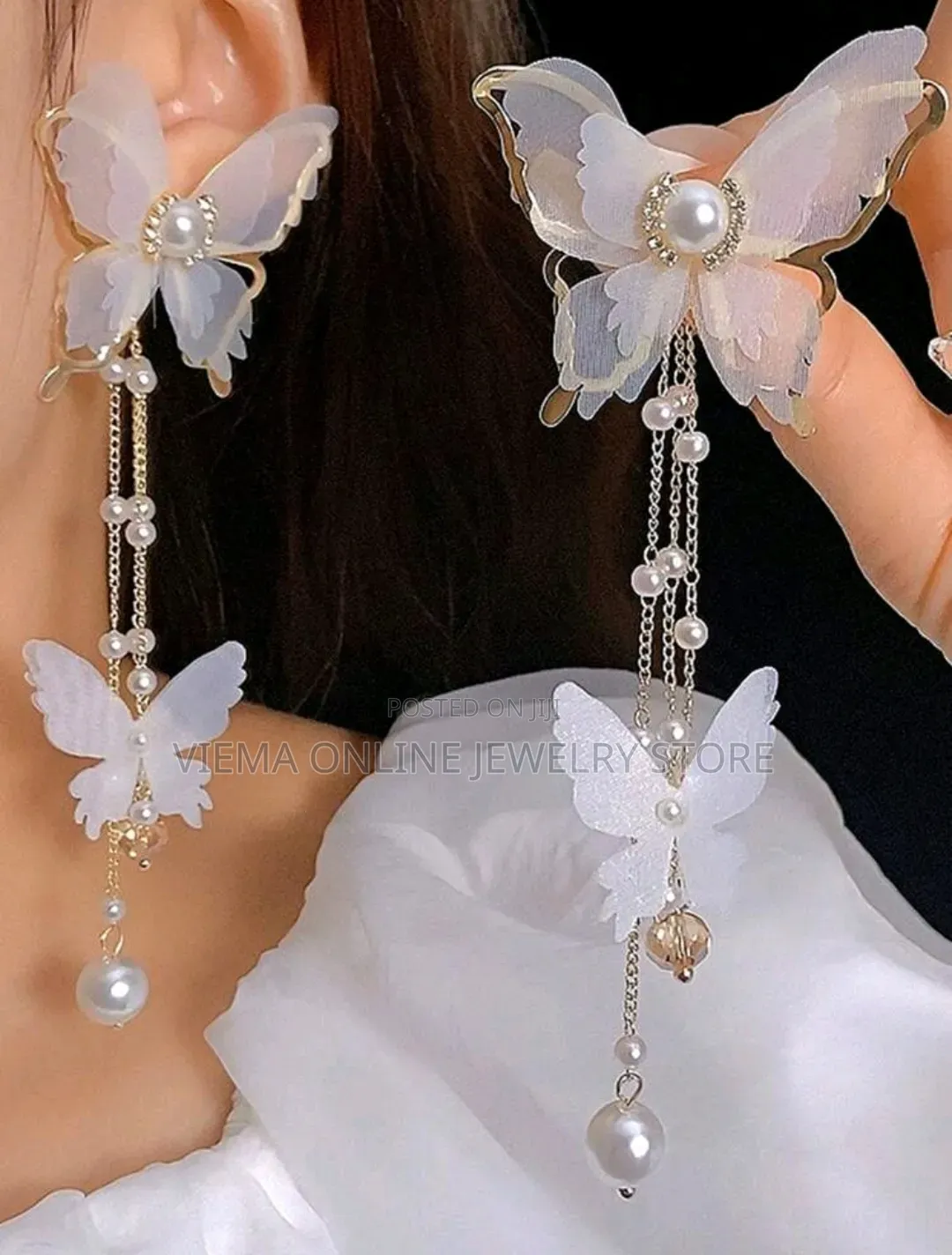 1 Pair Vintage Stylish Rhinestone Butterfly Long Tassel Earrings,