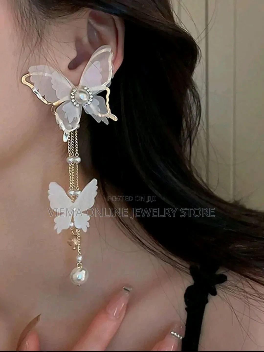 1 Pair Vintage Stylish Rhinestone Butterfly Long Tassel Earrings,