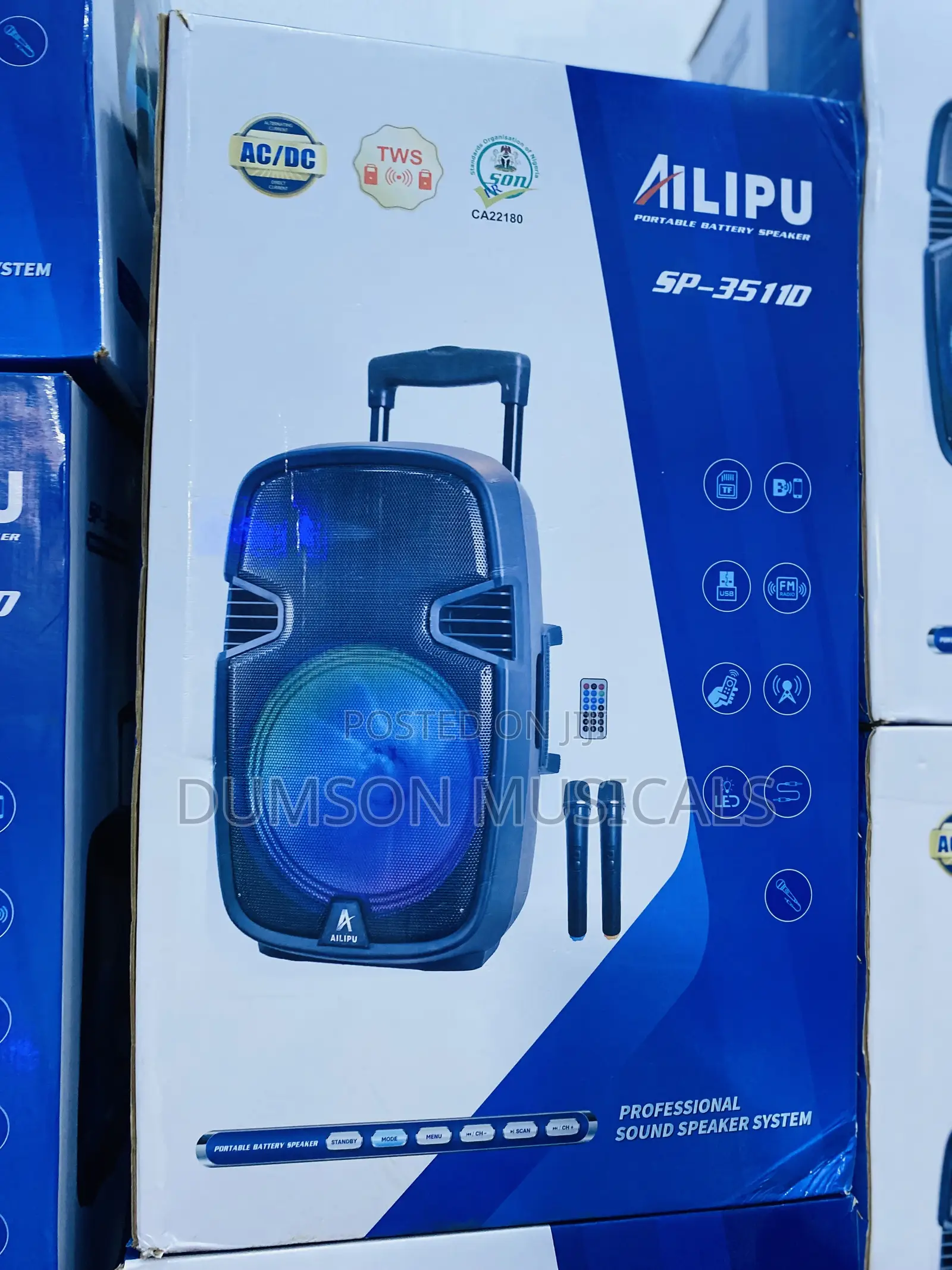 Ailipu SP-3511D 15 Inches PA System With Bluetooth Two Wireless Mics