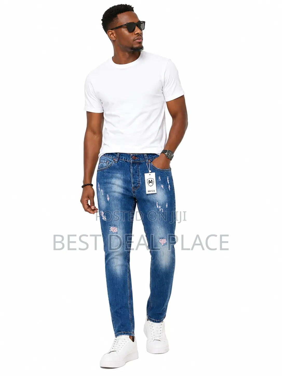 RNT23 Men's Distressed Jeans – Berlin Fit, 32W 33L Genuine UK Import